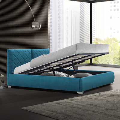 ผ้ากำมะหยี่กำมะหยี่ Ottoman Double Bed Gas Lift Up 4ft6 Double Storage Bedroom Bed