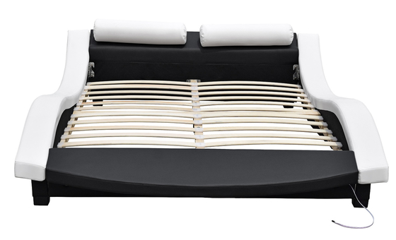 โครงเตียงหุ้มเบาะแบบ Wave Shape ไม้อัดหนัง PU พร้อม LED Footboard