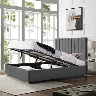 สีเทากำมะหยี่ Ottoman Gas Lift Storage Bed หนังเทียมพร้อมหัวเตียงสูง