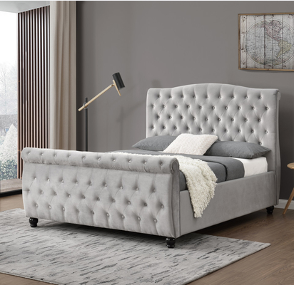 กำมะหยี่บด Chesterfield Sleigh Ottoman Storage Bed Gas Lift เปิดอย่างราบรื่น