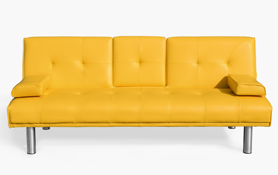 Modern Futon Lounger โซฟาเปิดประทุนหนัง Faux โซฟา Futon 3 ที่นั่ง