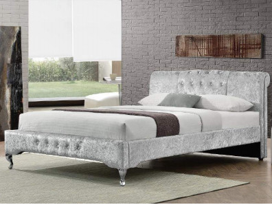 Rosh Luxury Double Size Tufted Storage Bed Lint Sliver ปุ่มคริสตัลสไตล์ยุโรป