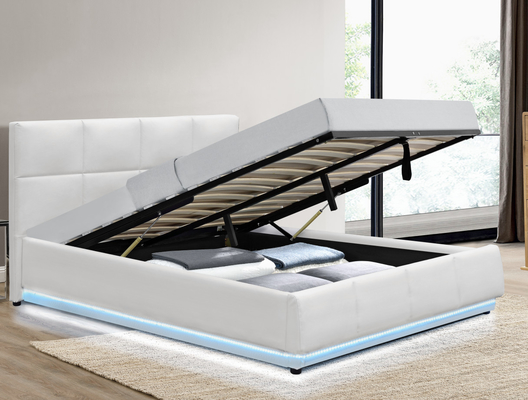 เตียงเก็บของควีนหุ้มแก๊สหุ้ม Pu พร้อมไฟ LED, BSCI