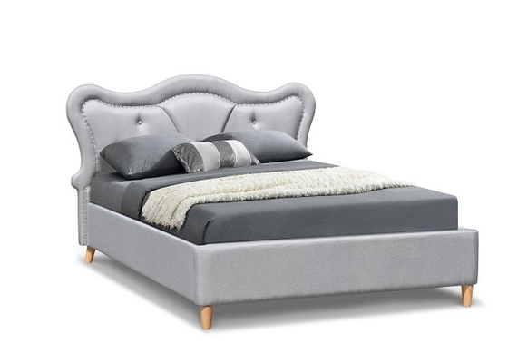 Nailhead เด็กหุ้มเตียงตัดแต่งผ้าลินินสีเทาปุ่ม Tufted Curved Headboard