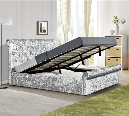 Crush Velvet Gas Lift Storage Bed OEM โครงเตียงคู่หุ้มด้วยเงิน