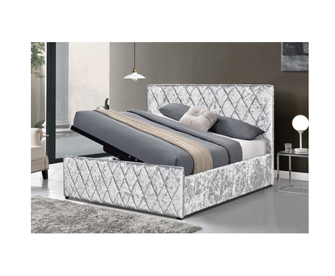 Ottoman Grey Velvet Tufted Storage โครงเตียงยกแก๊ส OEM ODM