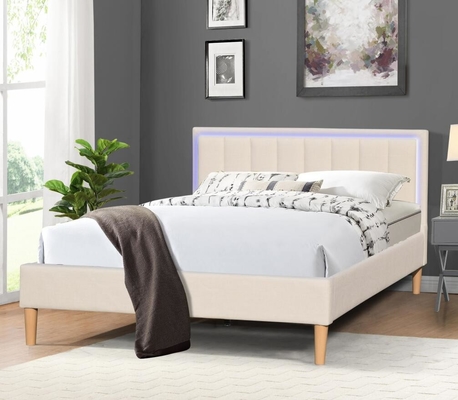 เตียงนอนผ้าลินินขนาดคู่พร้อมไฟ LED Headboard