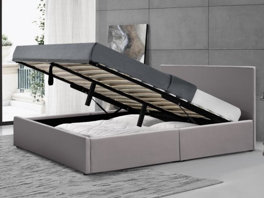 Gas Lift Upholstered Storage Bed ไม้อัดสีเทาคู่หนังเทียม