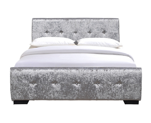 OEM ODM Open Storage Bed ปุ่มคริสตัลกระจุก Silver Crush Velvet Side