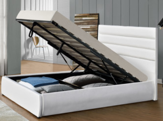 Ottoman White PU ผ้าโครงเตียง Gas Lift Storage Bed OEM ODM