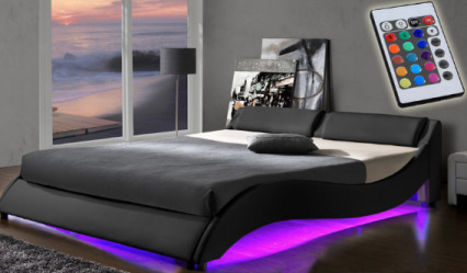 4ft PU Fabric LED โครงเตียงหุ้มเบาะ Ottoman ODM OEM เฟอร์นิเจอร์ห้องนอน