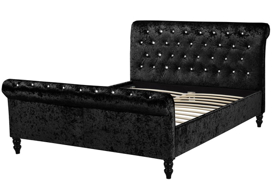 โครงเตียงเลื่อนสีดำไม้อัดหุ้มด้วยปุ่ม Dimond Headboard / Footboard