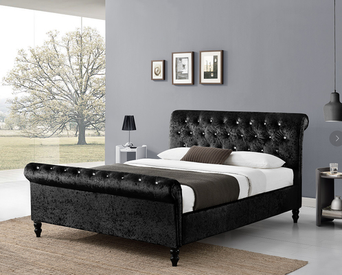โครงเตียงเลื่อนสีดำไม้อัดหุ้มด้วยปุ่ม Dimond Headboard / Footboard