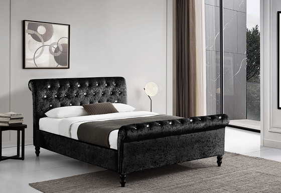 โครงเตียงเลื่อนสีดำไม้อัดหุ้มด้วยปุ่ม Dimond Headboard / Footboard