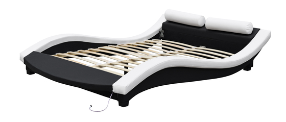 โครงเตียงหุ้มเบาะแบบ Wave Shape ไม้อัดหนัง PU พร้อม LED Footboard