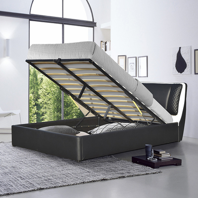 SUNNY Classic Black PU Leather Bed โครงเตียงไม้พร้อมที่เก็บของ