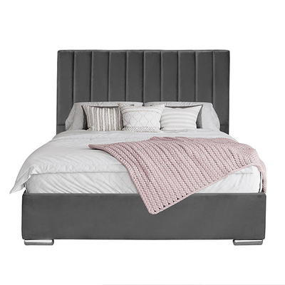 สีเทากำมะหยี่ Ottoman Gas Lift Storage Bed หนังเทียมพร้อมหัวเตียงสูง