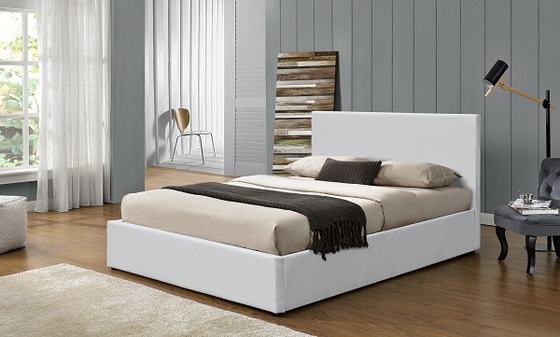 Easy Assemble Gas Lift Storage Bed โครงเตียงไม้อัดหุ้มหนัง PU สีขาว