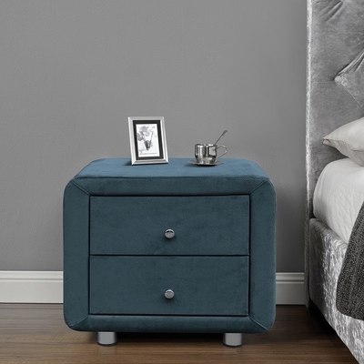 โต๊ะข้างเตียงผ้าลินินสีเทากำมะหยี่ Nightstand 2 ลิ้นชัก
