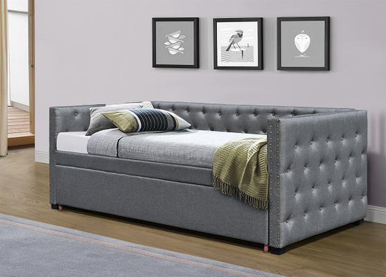 เตียงนอนเล่นกำมะหยี่ขนาดเต็มดึงออกเตียง Trundle Single Chesterfield Grey Plush