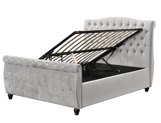 กำมะหยี่บด Chesterfield Sleigh Ottoman Storage Bed Gas Lift เปิดอย่างราบรื่น