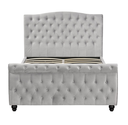 กำมะหยี่บด Chesterfield Sleigh Ottoman Storage Bed Gas Lift เปิดอย่างราบรื่น
