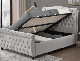 Soft Queen Grey Velvet Sleigh Bed หัวเตียงสูงสบาย