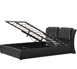 มัลติฟังก์ชั่นหนัง PU สีดำ Gas Lift Storage Bed ขนาดเต็ม