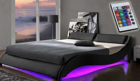 ขายส่งโครงเตียงไม้อัดหุ้มหนัง PU ทรงคลื่นพร้อมไฟ LED