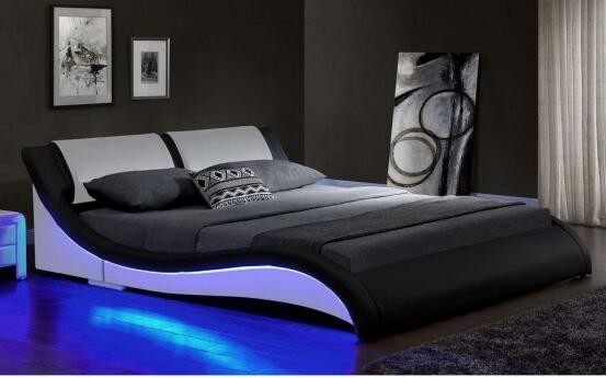 การออกแบบตามหลักสรีรศาสตร์ LED เตียงหุ้มเบาะ Remote Cotrol ผู้ผลิตเตียงขายส่ง