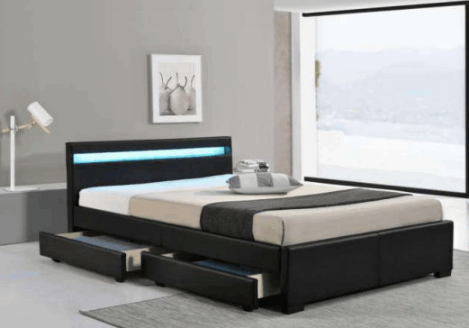 ไม้ MDF LED โครงเตียงไม้ระแนงหนังเทียมพร้อมกล่อง