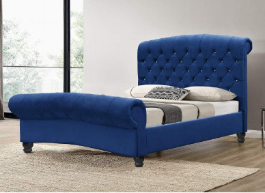 OEM หรูหราโครงเตียงกำมะหยี่สีน้ำเงินออตโตมันความทนทานสูง