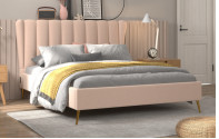 โครงเตียง Wingback หุ้มผ้าสีครีม ขนาด King Size