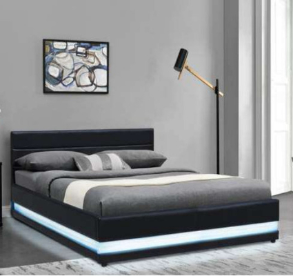 Artistic RGB LED โครงเตียงขนาด King Single Gas Lift Base Storage Leather