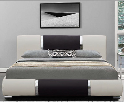เตียงหนังออกแบบแฟชั่นเรียบง่ายสีดำและสีขาว PU Curve Bedstead