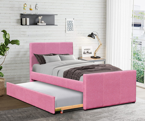 Wood Single Day Oem โครงเตียงหุ้มเบาะทันสมัยพร้อมรางสำหรับห้องพัก