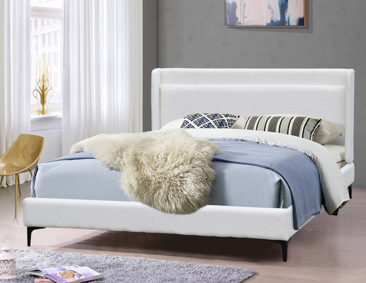 โมเดิร์น Wingback Headboard เตียงโครงสร้าง โครงสร้างปูทับ ขนาดราชินี ด้วยเท้าโลหะ