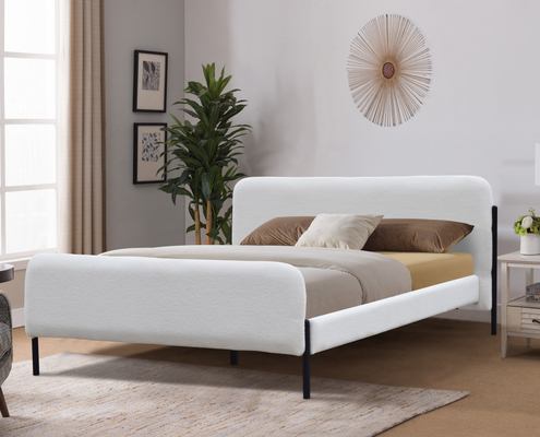 King Size Oem โปรไฟล์ต่ํา เตียงปูปลา สีขาว สําหรับห้องนอน