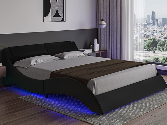 เตียงปูทับทับกับหัวเตียงหนัง PU ฐานเตียง PU พร้อมไฟ LED