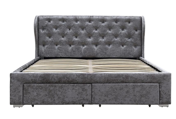 เตียงเก็บของกระจุกผ้ากำมะหยี่สีเงินออตโตมันลิ้นชัก OEM Double Size Upholstered