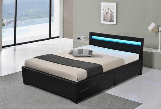 Pu Faux Leather LED หุ้มเตียงพร้อมลิ้นชักเก็บของรับประกัน 12 เดือน