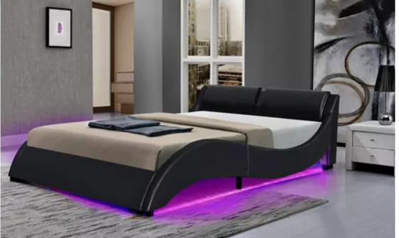 กรอบเตียงพลาตฟอร์มปูปลาสเตอร์ พร้อมไฟ LED ออกแบบโค้ง