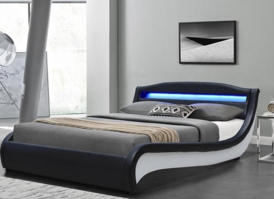 SF896 เตียง LED หุ้มเบาะคู่ขนาดสีดำ PU พร้อมหัวเตียง