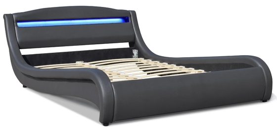 สีเทาอ่อนหุ้มด้วยผ้าปูเตียงควีนไซส์ LED King Size PU Modern Platform Bed Frame