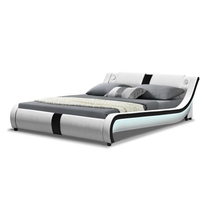 LED Modern Faux Leather King โครงเตียง Curve Deluxe Upholstered