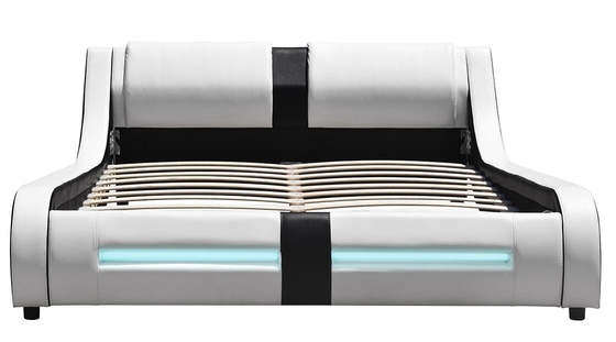 LED Modern Faux Leather King โครงเตียง Curve Deluxe Upholstered