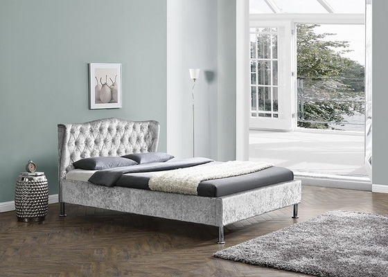 โครงเตียงผ้าลินินหุ้มเบาะพร้อมปุ่ม Modern Light Grey King Size