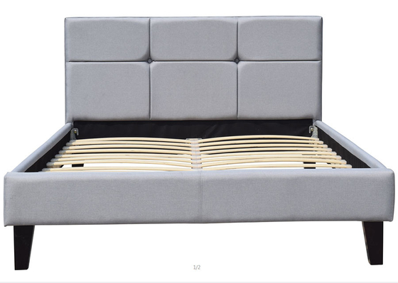 ไม้อัดขนาดควีนไซส์ผ้าโครงเตียงที่นอนแพลตฟอร์มสีเทาไม้ออตโตมันBed