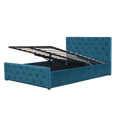 Headboard Footboard Tufted Storage Bed Fabric ปุ่มลิฟท์แก๊สขนาดคิงไซส์