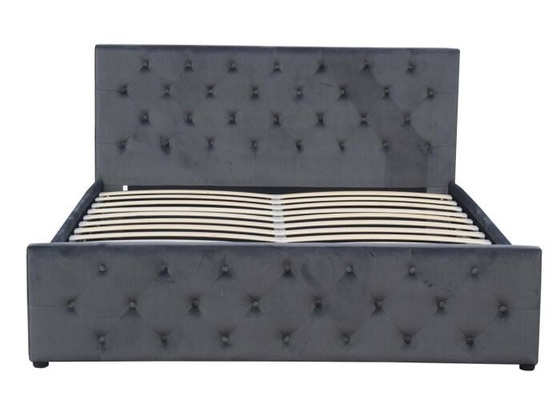 Double Gas Lift Storage Bed ไม้อัดผ้ากำมะหยี่ขนาดเล็กสีเทาอ่อนเตียงหุ้มเบาะ